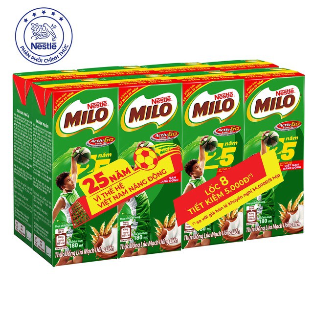 Lốc 8 hộp sữa milo 180ml