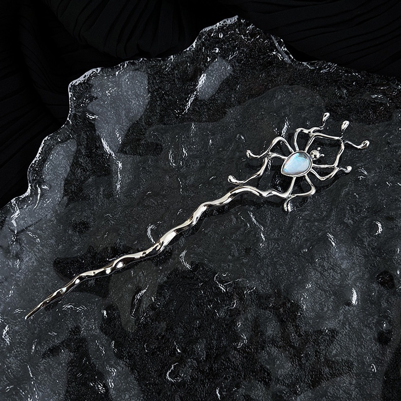 Kẹp Tóc Kim Loại Hình Nhện Đính Đá Mặt Trăng Phong Cách punk hip hop Hiện Đại