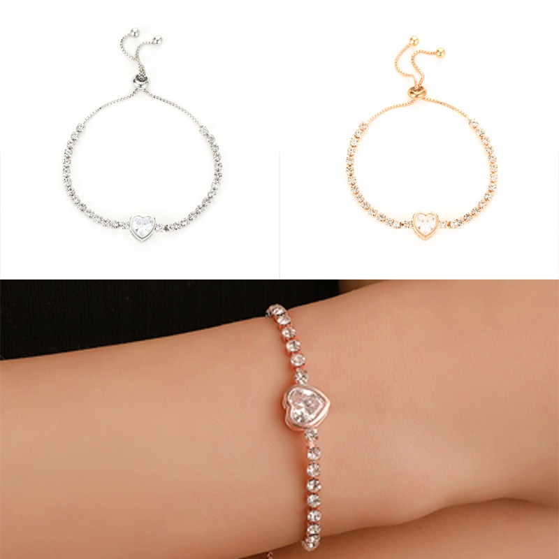 Vòng Tay Đính Đá Zircon Hình Trái Tim Nhỏ Đơn Giản Thời Trang Cho Nữ