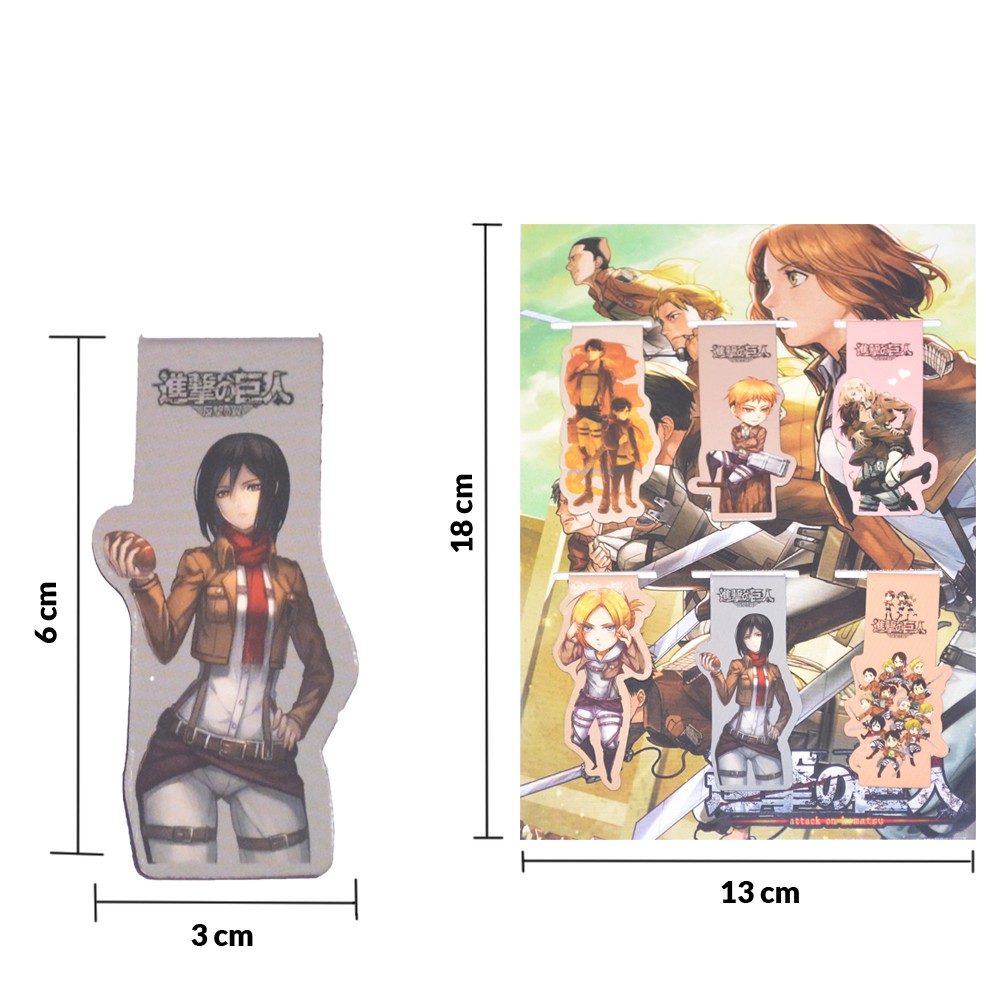 [Thanh Lý Bán Lỗ] Bộ 6 Bookmark nam châm anime đánh dấu sách anime - Attack on Titan [PKA] [KS25]