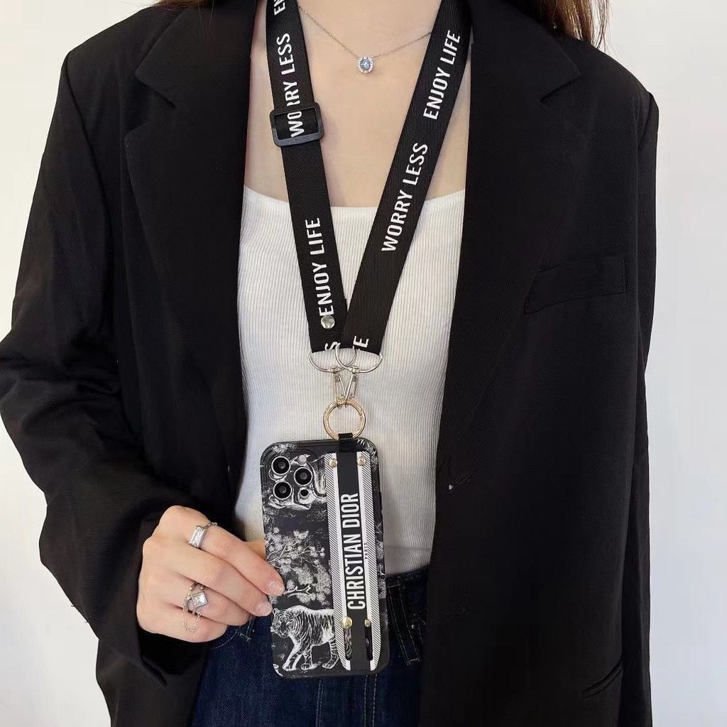 Dior retro pattern wristband phone case dior lanyard big name bracket case case thích hợp cho iphone 13 12 11 14 pro max