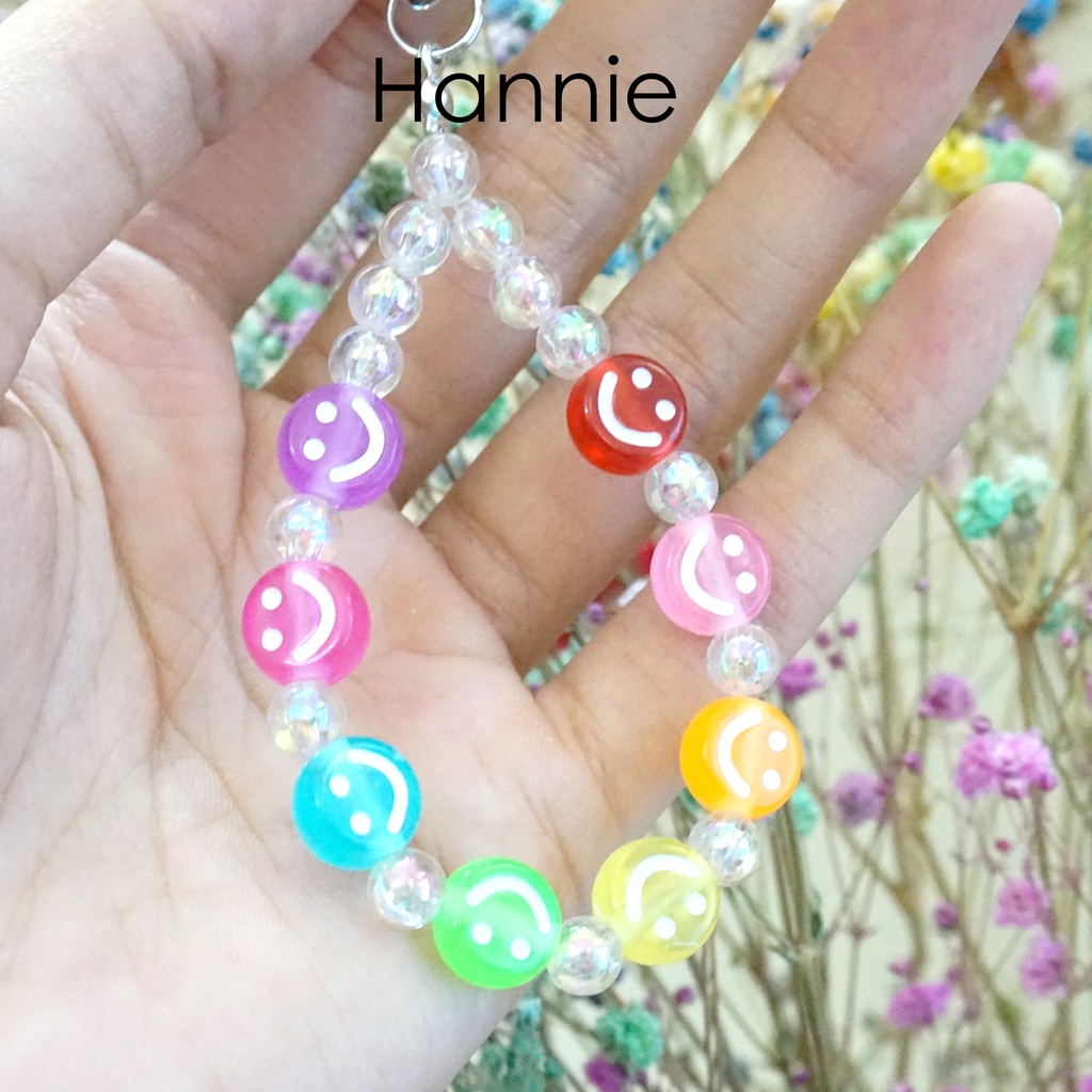 Móc khóa hạt nhựa hologram mặt cười  - Phone strap phụ kiện dây treo túi xách balo chìa khóa điện thoại handmade