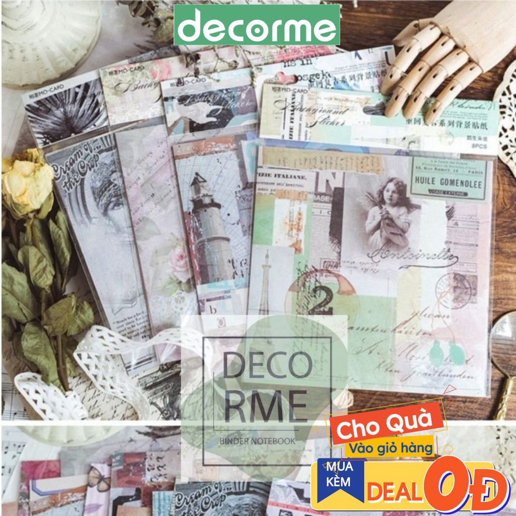 Decorme Set giấy báo vuông vintge, báo xé trang trí sổ, bullet journal, gói quà nhiều mẫu