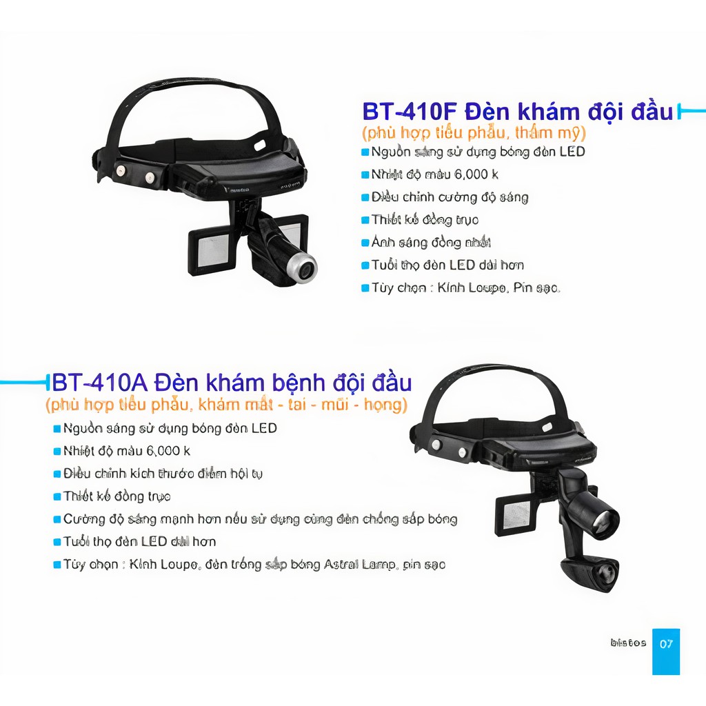 Đèn tiểu phẫu đeo trán, đèn khám đeo trán ánh sáng lạnh BT-410 Bistos Hàn Quốc - thiết bị y tế Nguyễn Sơn