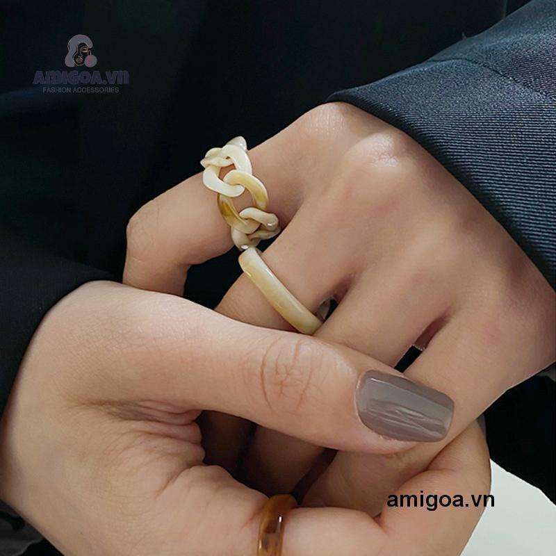 ✨✨Set 3/4/5 Nhẫn Nhựa Resin Họa Tiết Trái Tim Nhiều Màu Thời Trang Cho Nữ