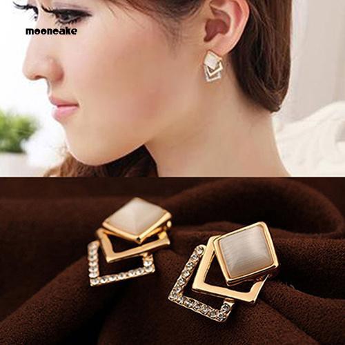 Khuyên tai đính đá hình vuông thời trang thanh lịch dành cho nữ