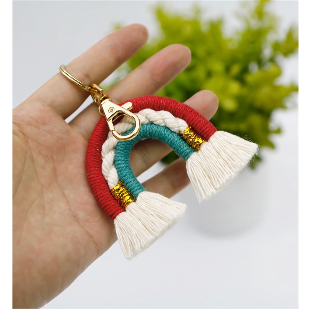 Móc khóa kiểu cầu vồng tua rua nhiều màu sắc phong cách bohemian thời trang