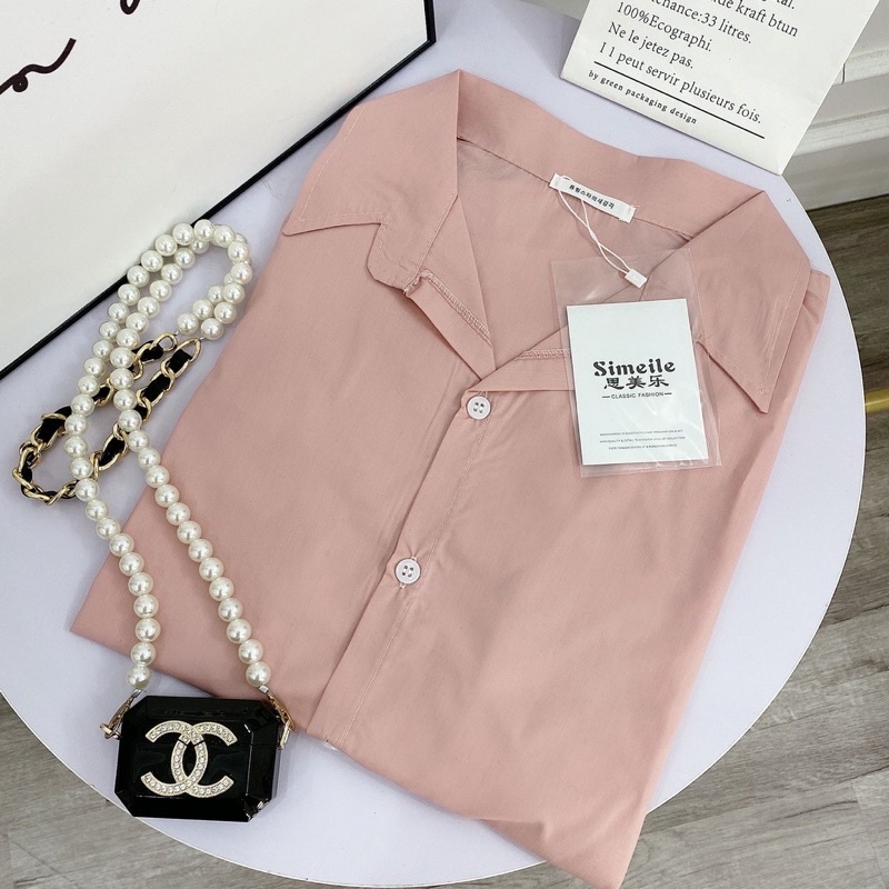 Sơ mi nữ Hồng kiểu dây rút sườn, phong cách Hàn Quốc dễ thương, form rộng, vải đũi mềm (ẢNH THẬT)
