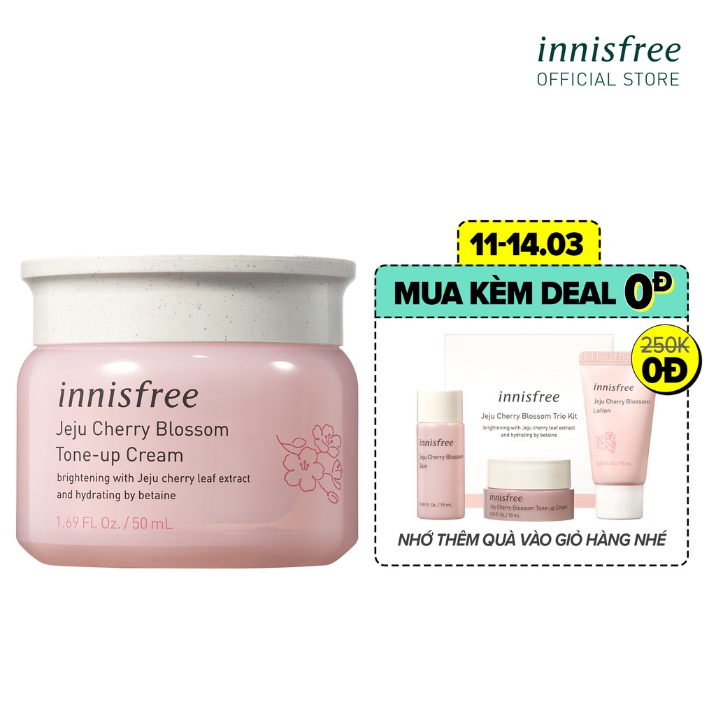 [Mã COSIF03 giảm 10% đơn 400K] Kem dưỡng ẩm sáng da hoa anh đào đảo Jeju innisfree Cherry Blossom Tone Up Cream 50ml