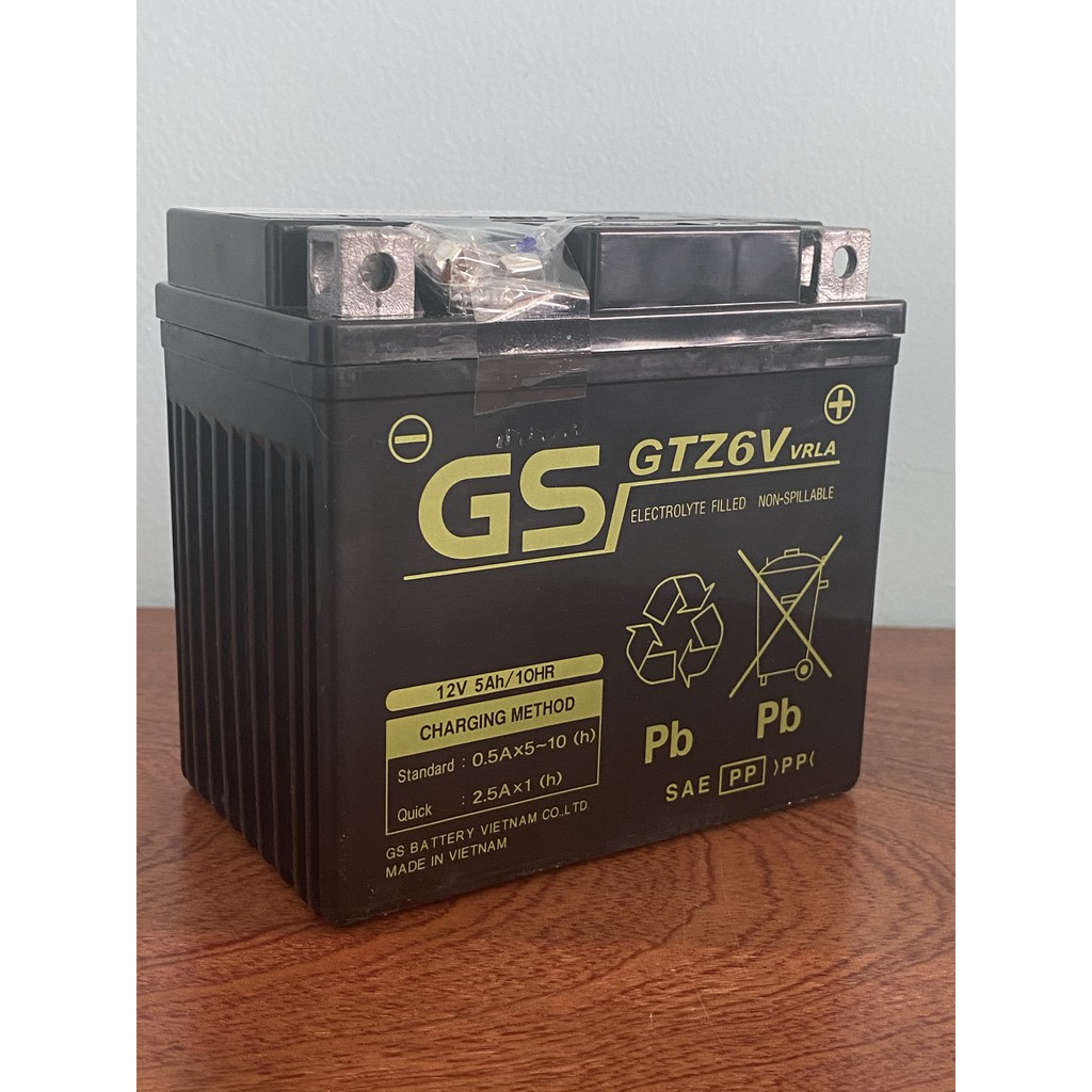 Bình ắc quy 12V GS GTZ6V, 12V - 5Ah dùng cho SH Việt 125/150, AB 125/150, SH Mode, Lead 125, PCX 125/150, Winner