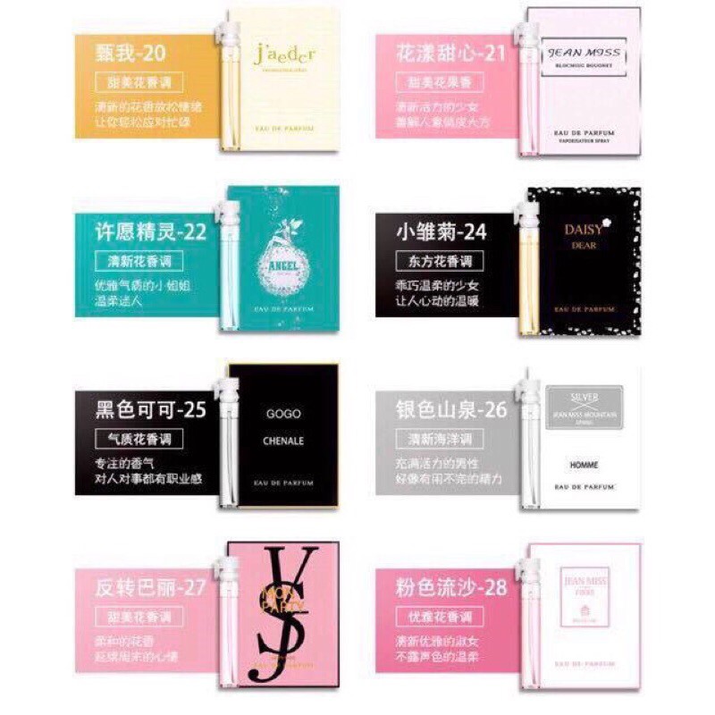 Mẫu thử nước hoa mini các mùi nổi tiếng 2 ml