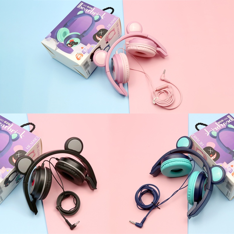 Tai Nghe Chụp Tai AKZ-026 Có Dây Chuẩn 3.5MM Hình Gấu Trúc Dễ Thương Cho Bé