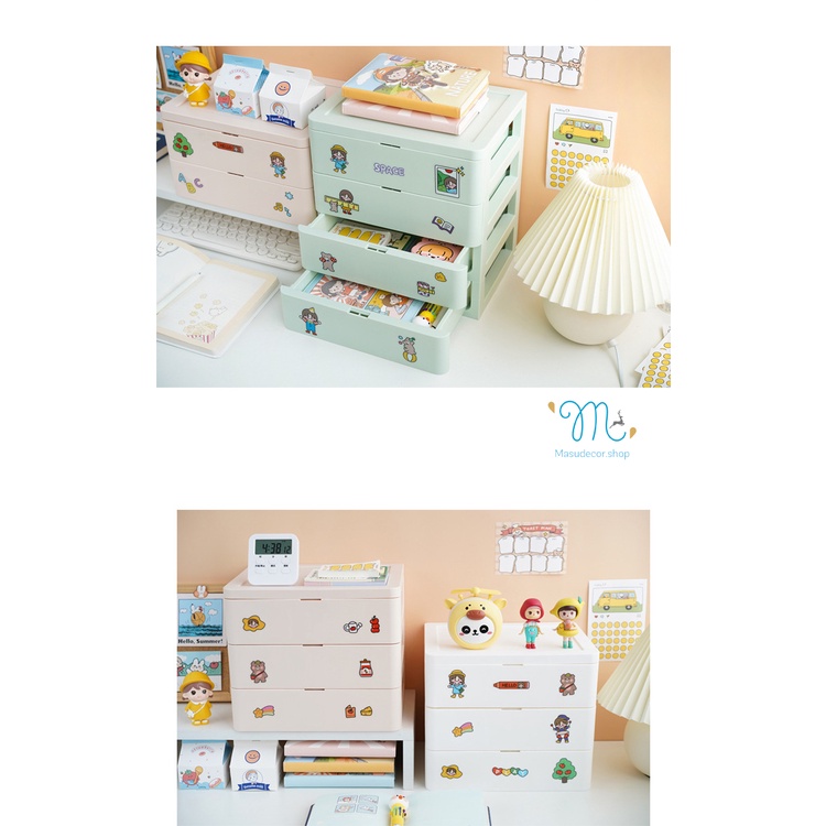 Kệ tủ 2 tầng có ngăn kéo đựng văn phòng phẩm + tặng sticker decor kệ