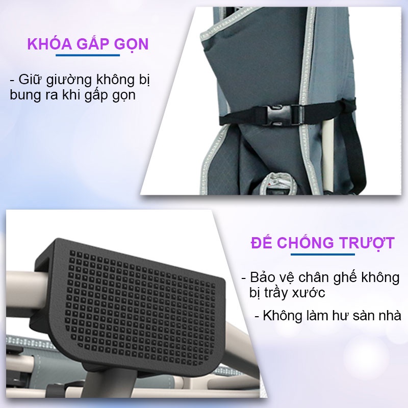 Giường xếp du lịch NIKITA - T01 Vải bạc chống thấm nước dễ dàng lau chùi - Tải trọng cao