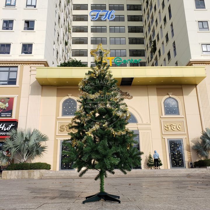 Cây thông noel 1m8 trang trí giáng sinh tặng kèm ngôi sao đỉnh, dây kim tuyến và dây đèn led trang trí nhà cửa