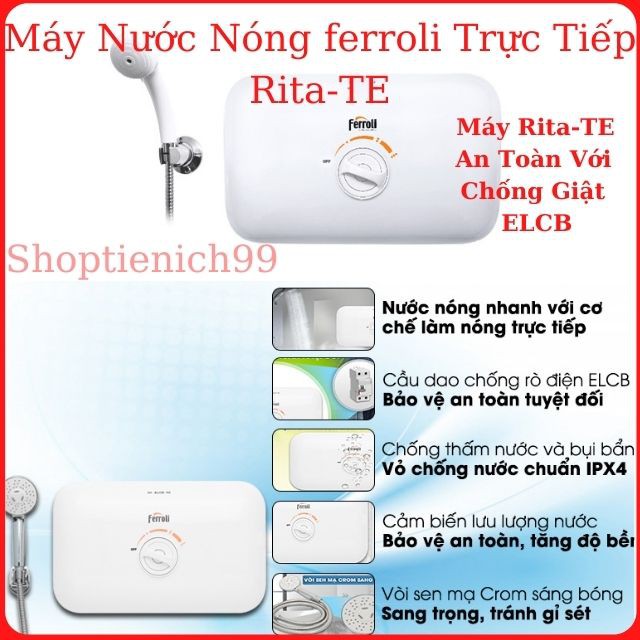 [SIÊU RẺ]Bình Nóng Lạnh Trực Tiếp Ferroli / Máy Nước Nóng Trực Tiếp Ferroli Rita TM/TE Sử Dụng Cho Phòng Tắm Và Tủ Bếp.