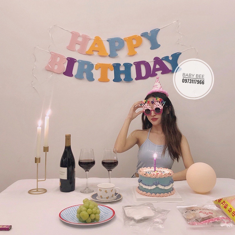 Dây Chữ Sinh Nhật HAPPY BIRTHDAY Sắc Màu Phong Cách Hàn Quốc