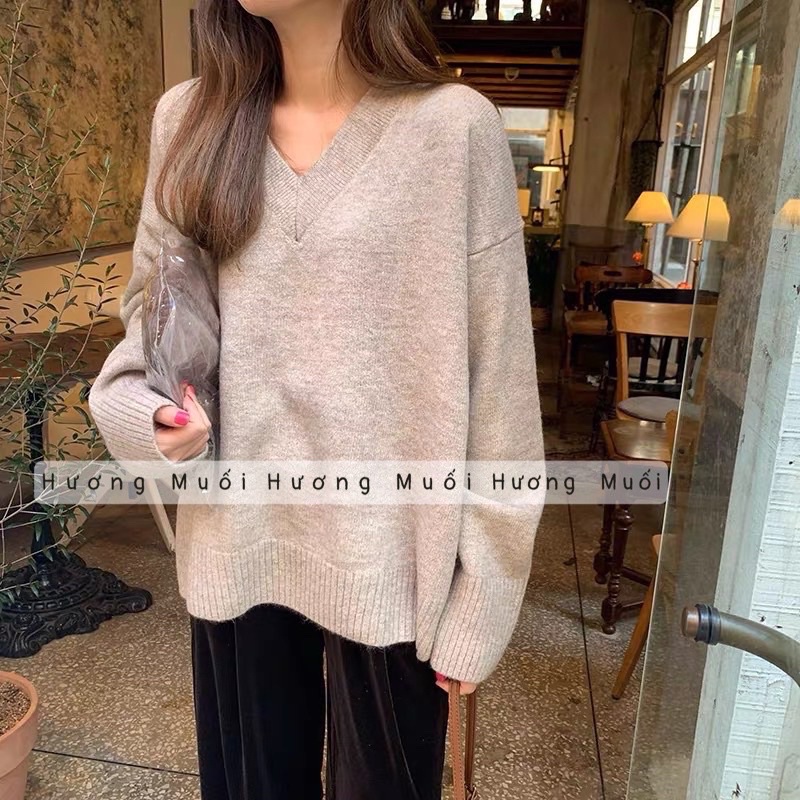 Áo len cổ tim trơn len mịn - hàng QC