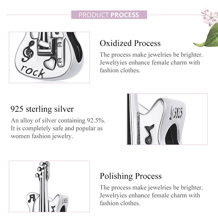 Hạt cườm BAMOER SCC2076 bạc 925 hình dạng guitar bass  đẹp mắt