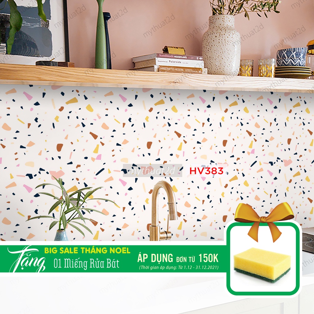 Cuộn 2 mét dài Decal gạch bông Terrazzo_kt 200x60cm