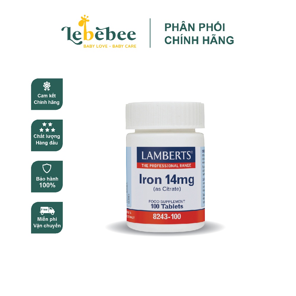 Viên uống bổ sung sắt Lamberts Iron 14mg UK (100 viên)