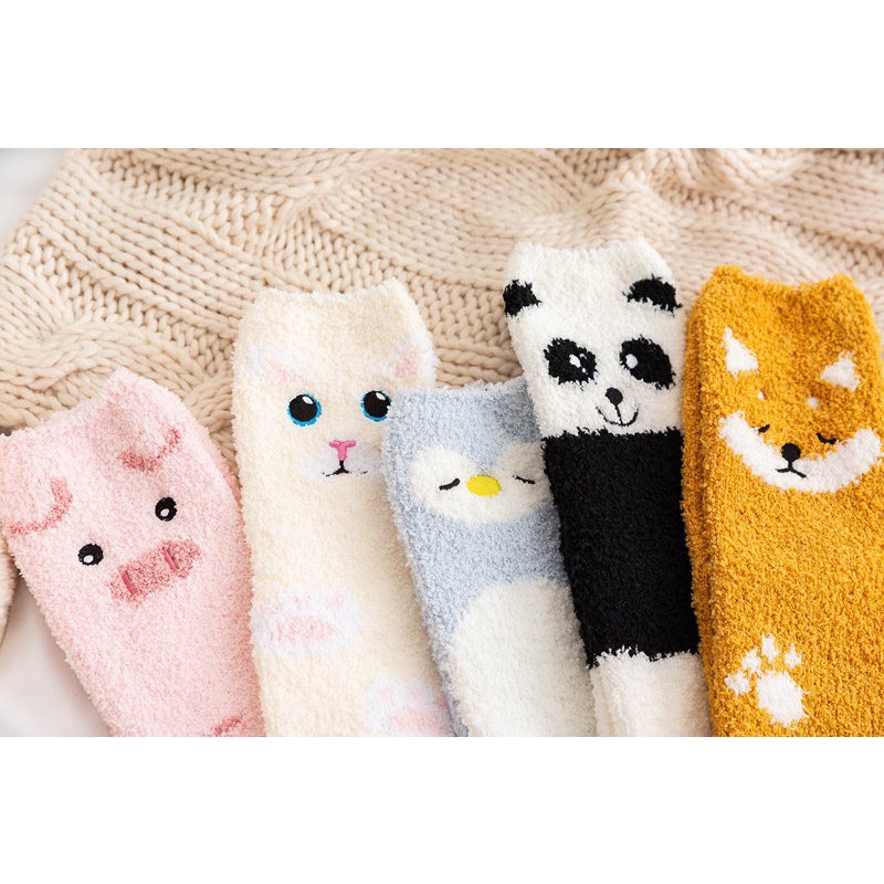 TLB09 Tất len bông tất lông cừu hình thú heo cáo chim cánh cụt panda gấu trúc xinh xinh