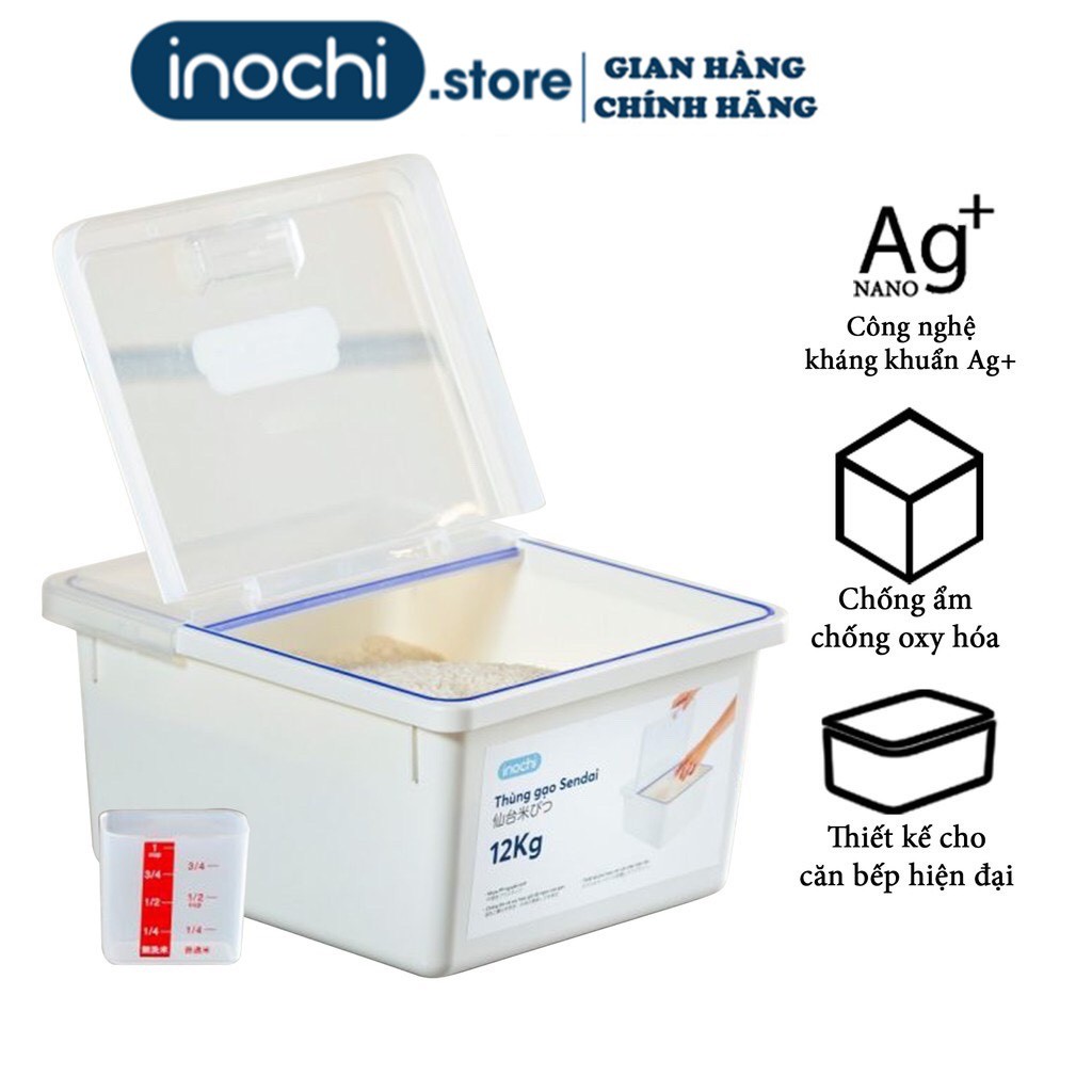 Thùng Đựng Gạo -thông minh Cao Cấp INOCHI Sendai 12 KG Nắp Nhựa Kháng Khuẩn Chống Ẩm cao cấp tiêu chuẩn nhật THGN12 | BigBuy360 - bigbuy360.vn