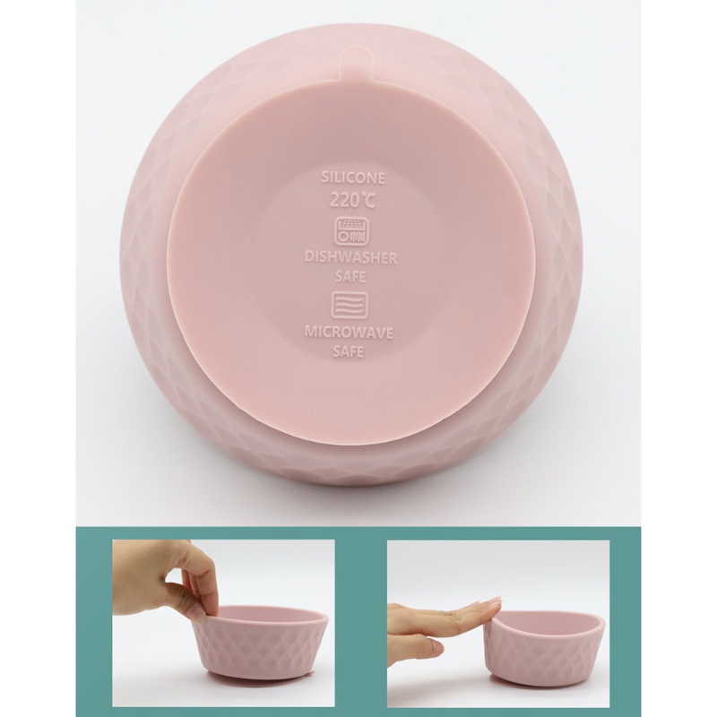 ℜ-ℜ  3 Pcs Baby Food Grade BPA-Free Silicone Suction Feeding Bowl Spoon Fork Dish Set