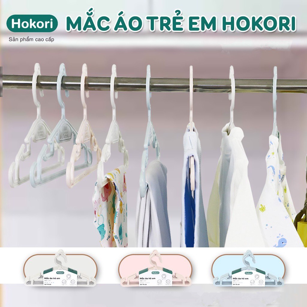 Set 10 móc nhựa quần áo trẻ em cao cấp Hokori - Việt Nhật