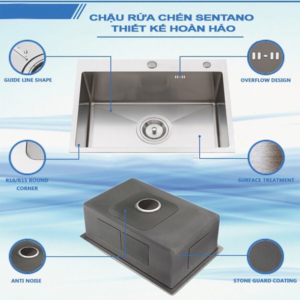 Combo chậu rửa chén đúc inox sus304 1 ngăn 50x45 cm kèm phân loại vòi rửa chén