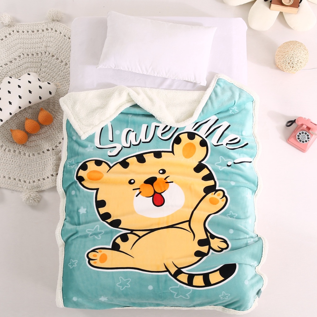 Chăn lông cừu trẻ em 2 lớp loại dày cho bé nhiều mẫu, chăn cho bé đi học đến trường - (Size 1m4 x 1m siêu ấm)