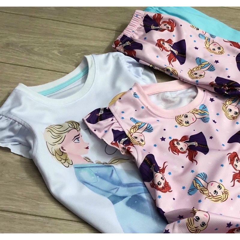 Bộ áo cộc quần dài elsa chất thun lạnh cho bé gái size từ 10-24 cân