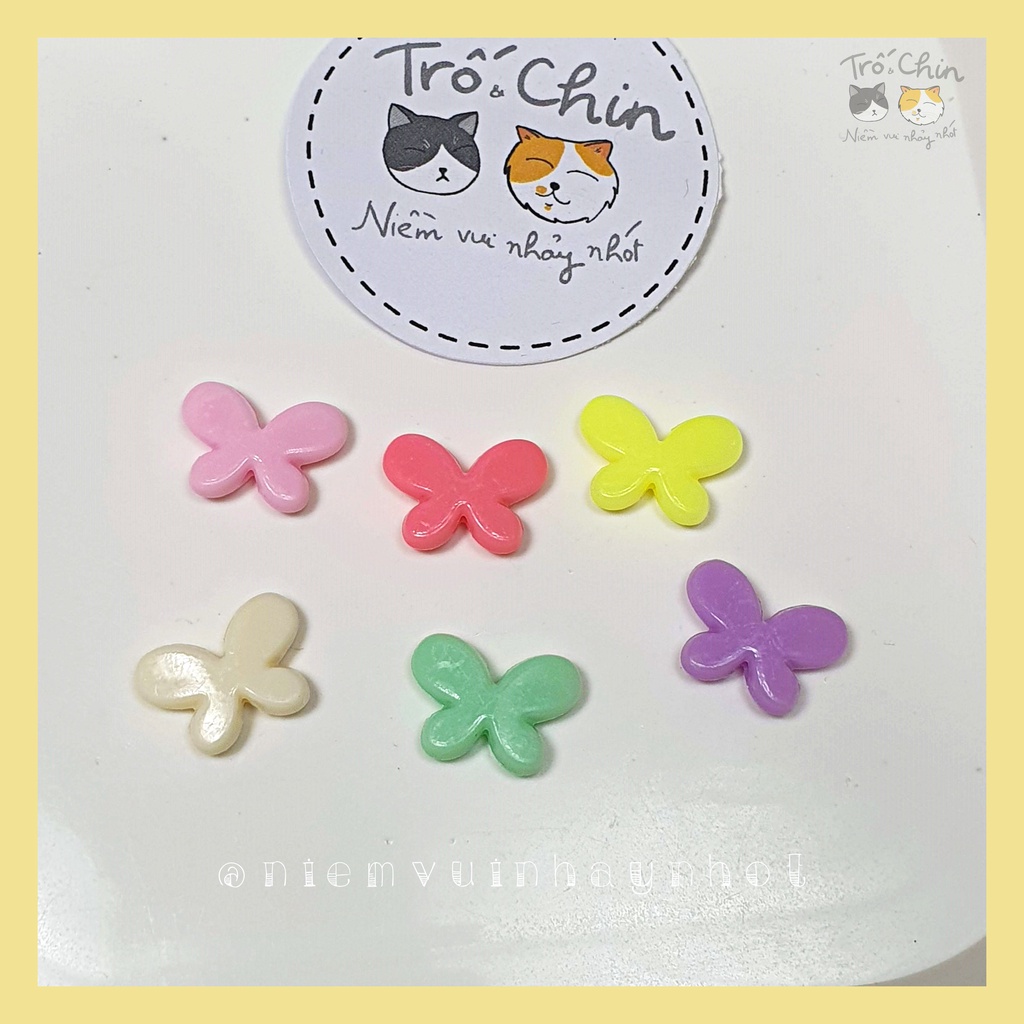 Set 10 hạt nhựa nhiều hình đáng yêu Trái tim, Nơ, Hoa... có lỗ xỏ dây làm vòng, móc khóa, keyring...