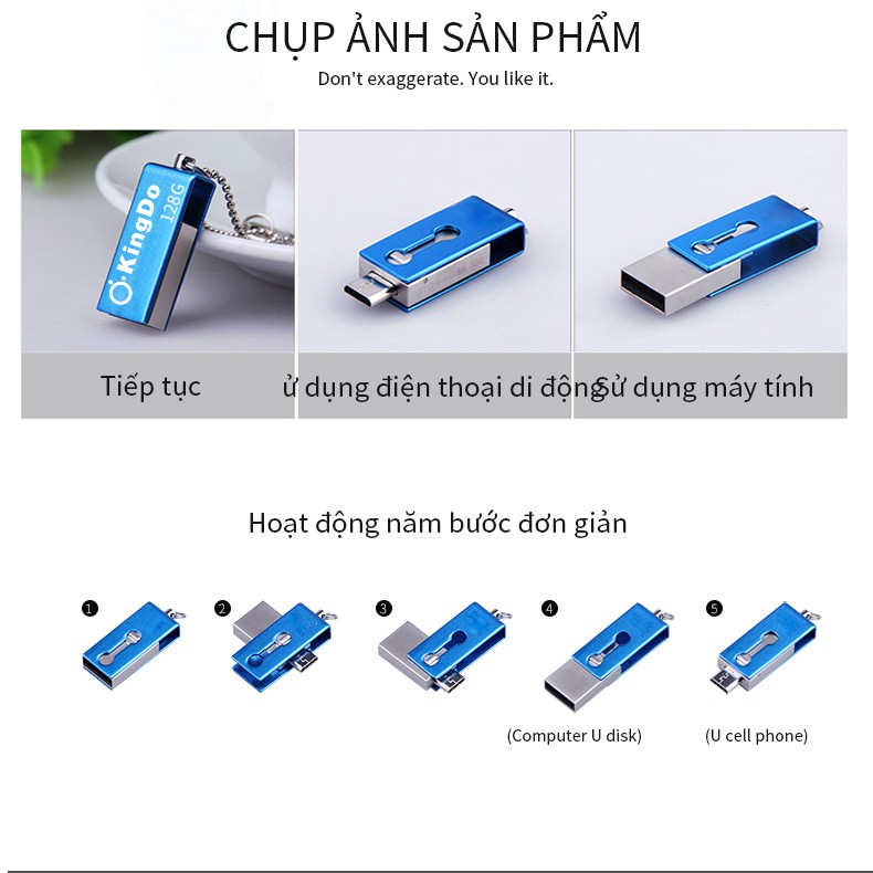 KINGDO Đĩa USB 2.0 128GB OTG Máy tính điện thoại Android Sử dụng kép