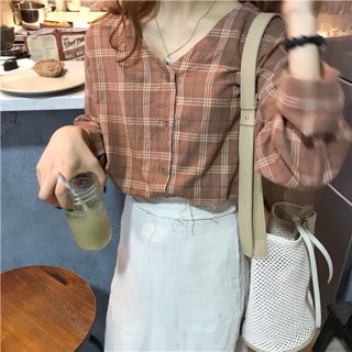 Sơ Mi Kẻ cổ tim