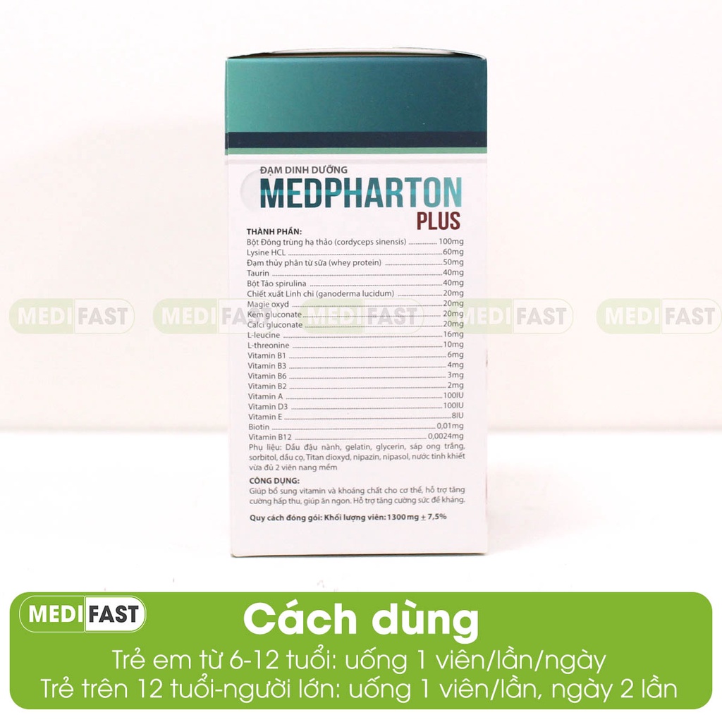 Bổ sung vitamin, Đạm dinh dưỡng Medpharton Plus - Tăng sức đề kháng, giúp ăn ngon - từ Whey Protein - Hộp 60 viên