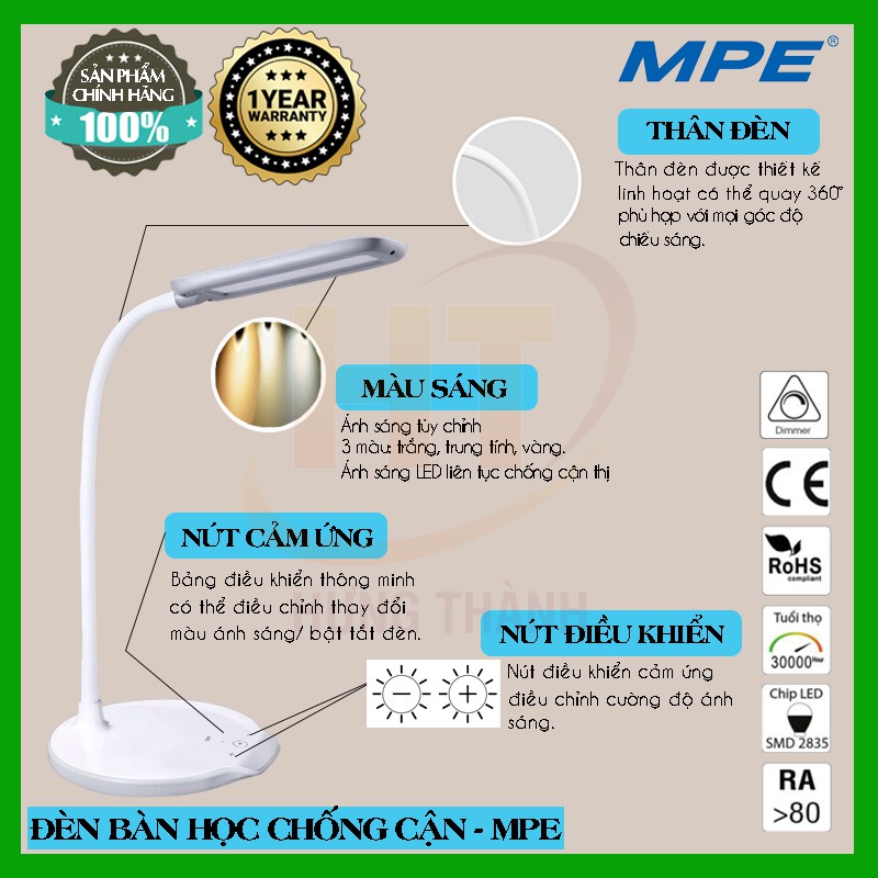 Đèn bàn học LED Cảm ứng 3 chế độ sáng MPE TL2