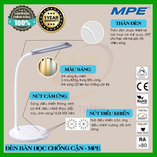 Đèn bàn học led cảm ứng 3 chế độ sáng mpe tl2