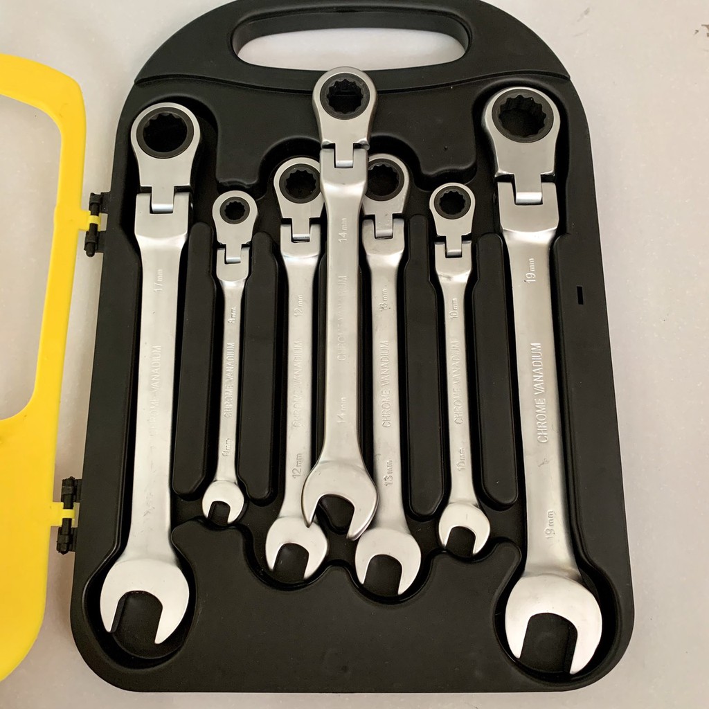Bộ cờ lê vòng miệng - tròng gật gù tự động 2 chiều 7 chi tiết cao cấp 8-19mm