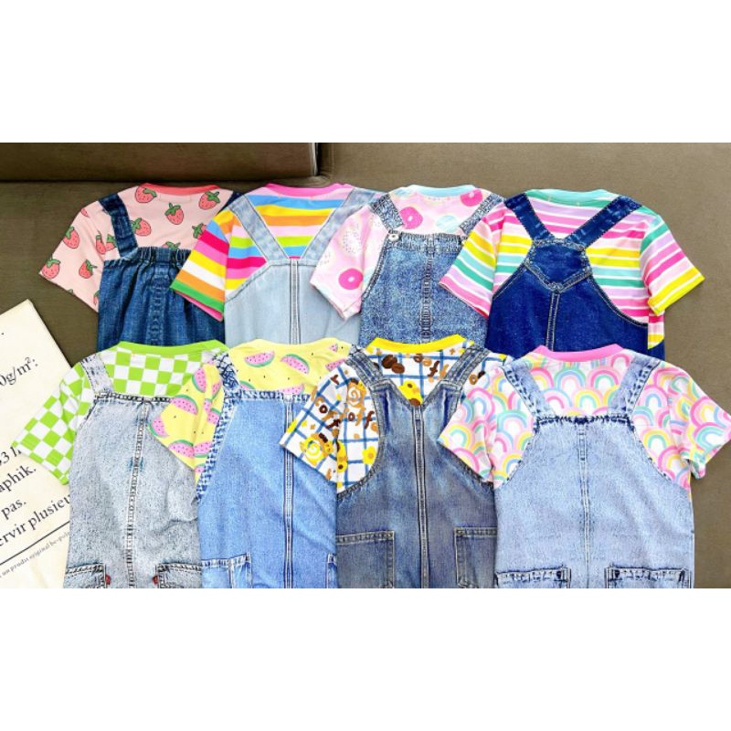 Đầm suông thun lạnh in 3D giả yếm jean xinh xắn cho bé gái 10 đến 21kg, váy bé gái