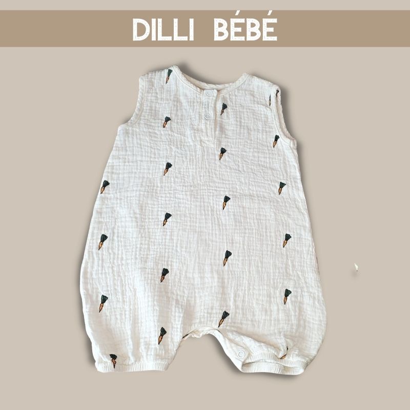 Đồ bộ bodysuit áo liền quần cho bé trai bé gái trẻ em sơ sinh 0 12 tháng vải Muslin Carrot - Dilli Bebe