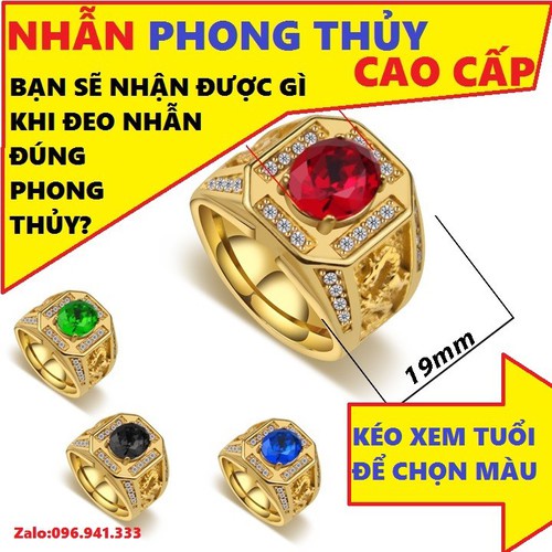 Nhẫn nam chạm rồng màu vàng đính đá tròn phong thủy