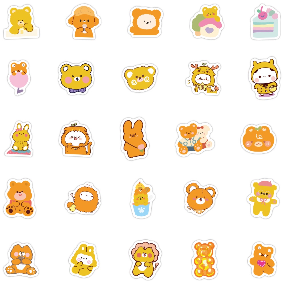Sticker cute hình gấu màu cam chống nước dán laptop, hình dán mũ bảo hiểm, điện thoại, vali sét 100 hình