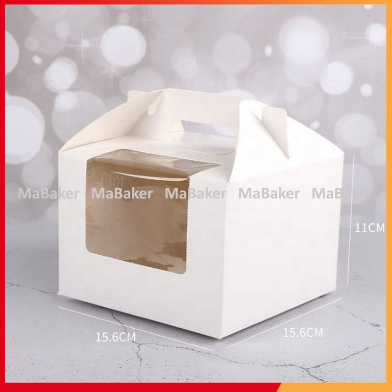 Set 10, 50 hộp đựng 4 bánh cupcake màu trắng có quai xách tiện lợi, thông minh  - MaBaker