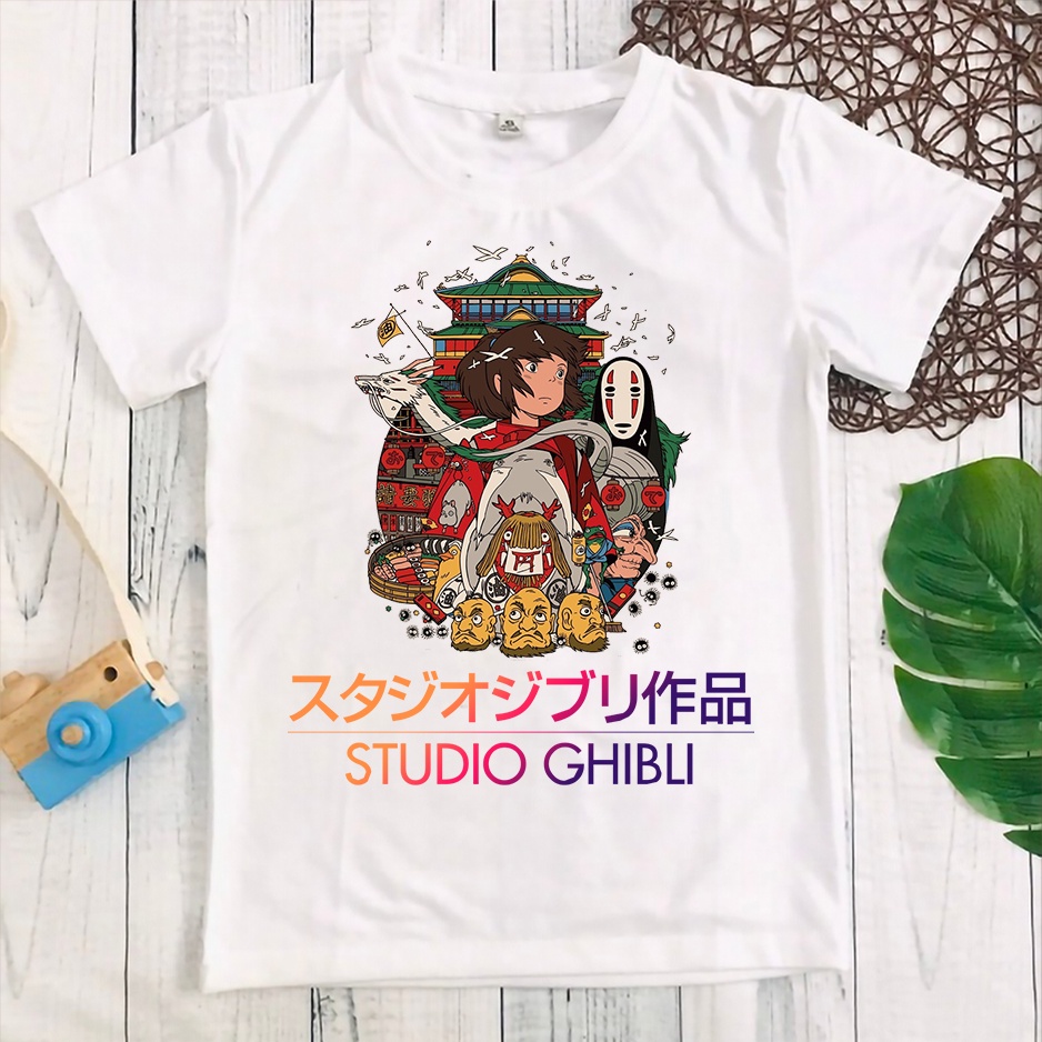Áo thun nam nữ tay lỡ vải cotton form rộng màu trắng Hạ Băng Designs - Ghibli 004