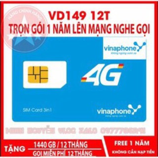 SIM 4G VINA 1NĂM VD89(d60g, fhay) VD149, 12VD149 12 THáNG Miễn Phí 720GB Data 4G và gọi free