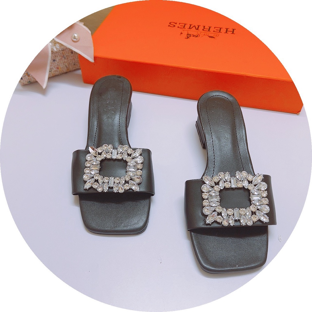 Dép nữ gót 3p hàng đẹp thích hợp dạo phố, quai đá vuông trắng