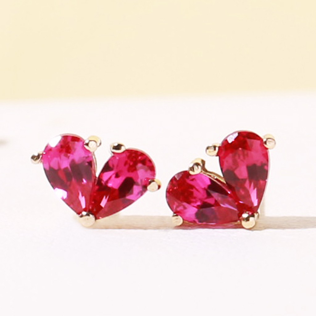 Bông tai bạc cao cấp mạ vàng trái tim ghép 2 viên đá Cz đỏ Gix Jewel SPGBT06