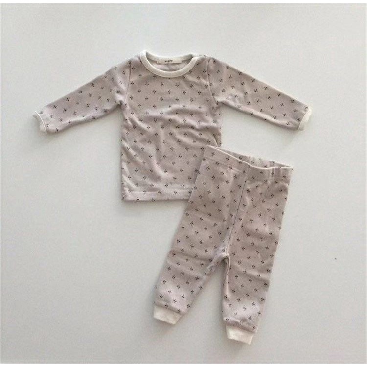 Bộ quần áo thu đông cottton hoa nhí phối màu cho bé 5-13kg