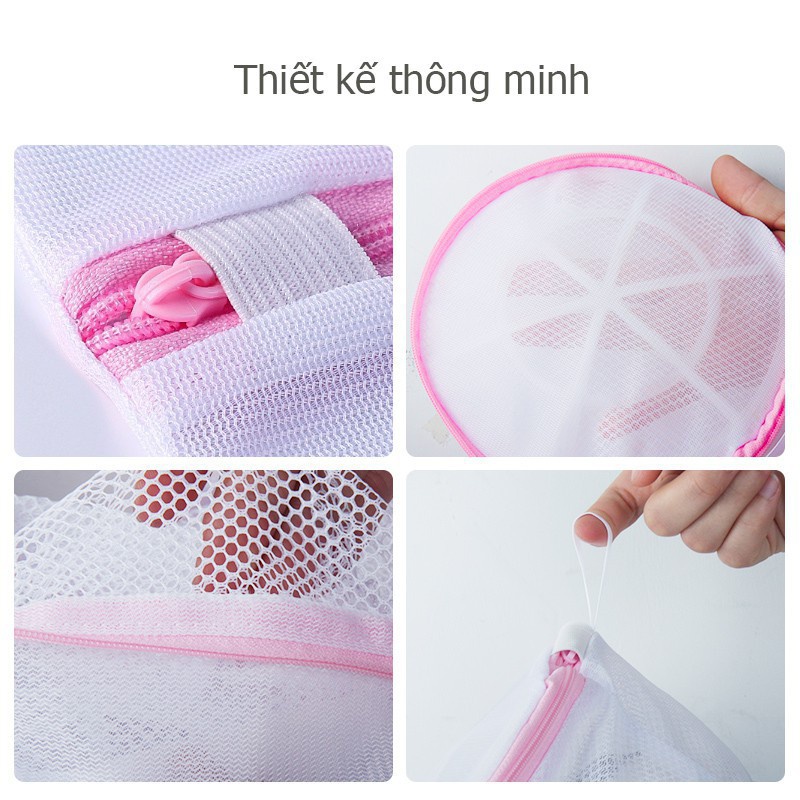 Túi Lưới Giặt Đồ Lót, Quần Áo Cao Cấp (Túi Giặt Phẳng &amp; Trụ Tròn), Túi Giặt Bảo Vệ Quần Áo Có Hoa Văn - Nhiều Kích Cỡ